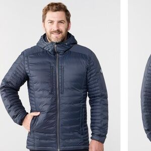 Kuhl Spyfire Jacket, Charcoal Gray & Blue, hooded, 800 fill down Men’s XL